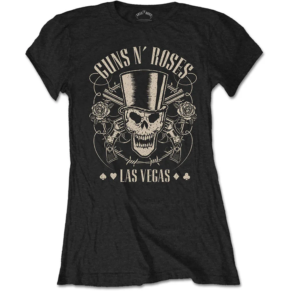 Top Hat, Skull & Pistols Las Vegas Ladies T-Shirt Junior Top sold by Rockabilia