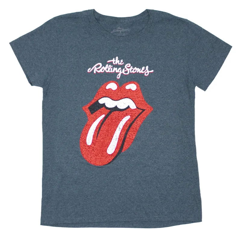 Cracked Logo & Tongue on Dark Heather Gray Women's Tee Womens T-shirt made by the Rolling Stones