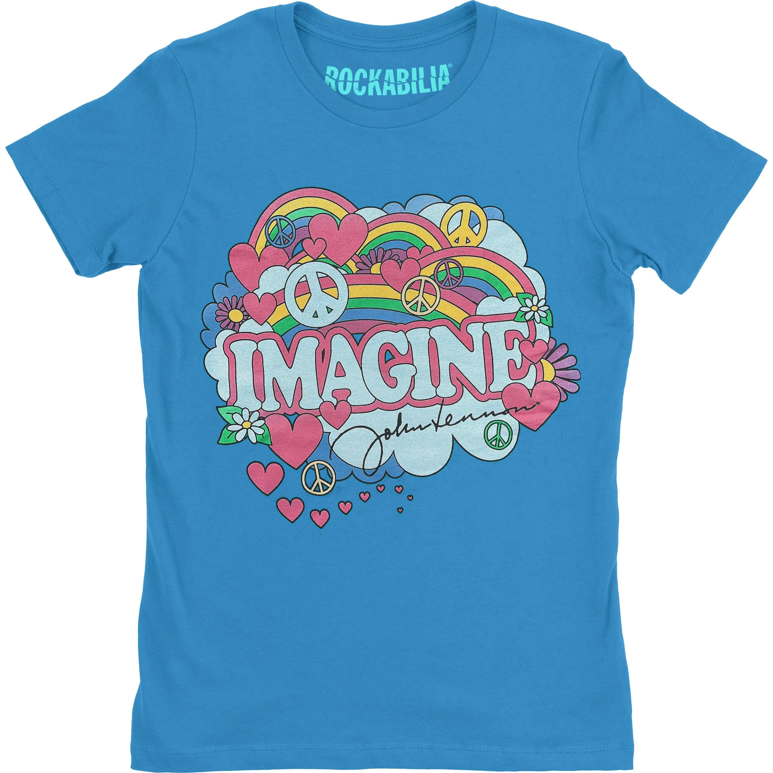 Rainbows, Love & Peace Ladies T-Shirt Junior Top sold by Rockabilia