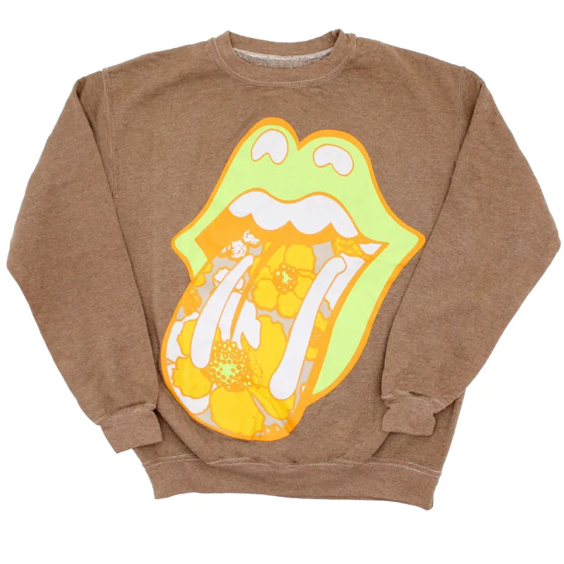 Neon Flower Tongue Crew Neck Fleece Sweatshirt sold by Rockabilia