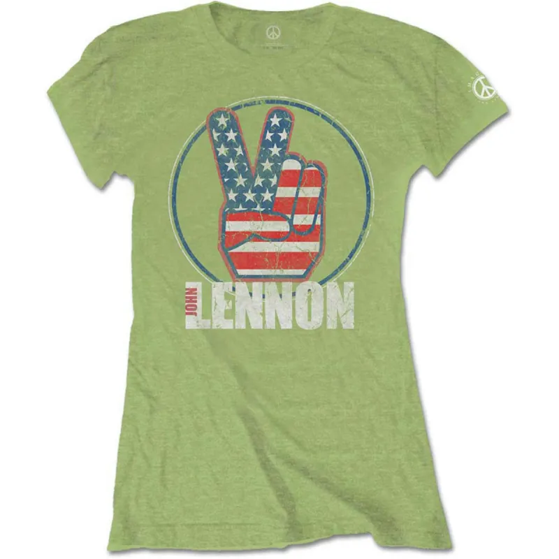 Peace Fingers US Flag Ladies T-Shirt Junior Top sold by Rockabilia