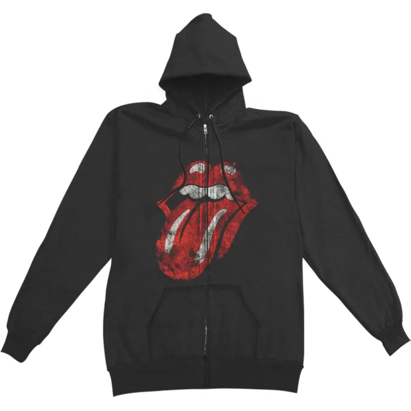 Distressed Tongue Logo Zippered Hooded Sweatshirt sold by Rockabilia
