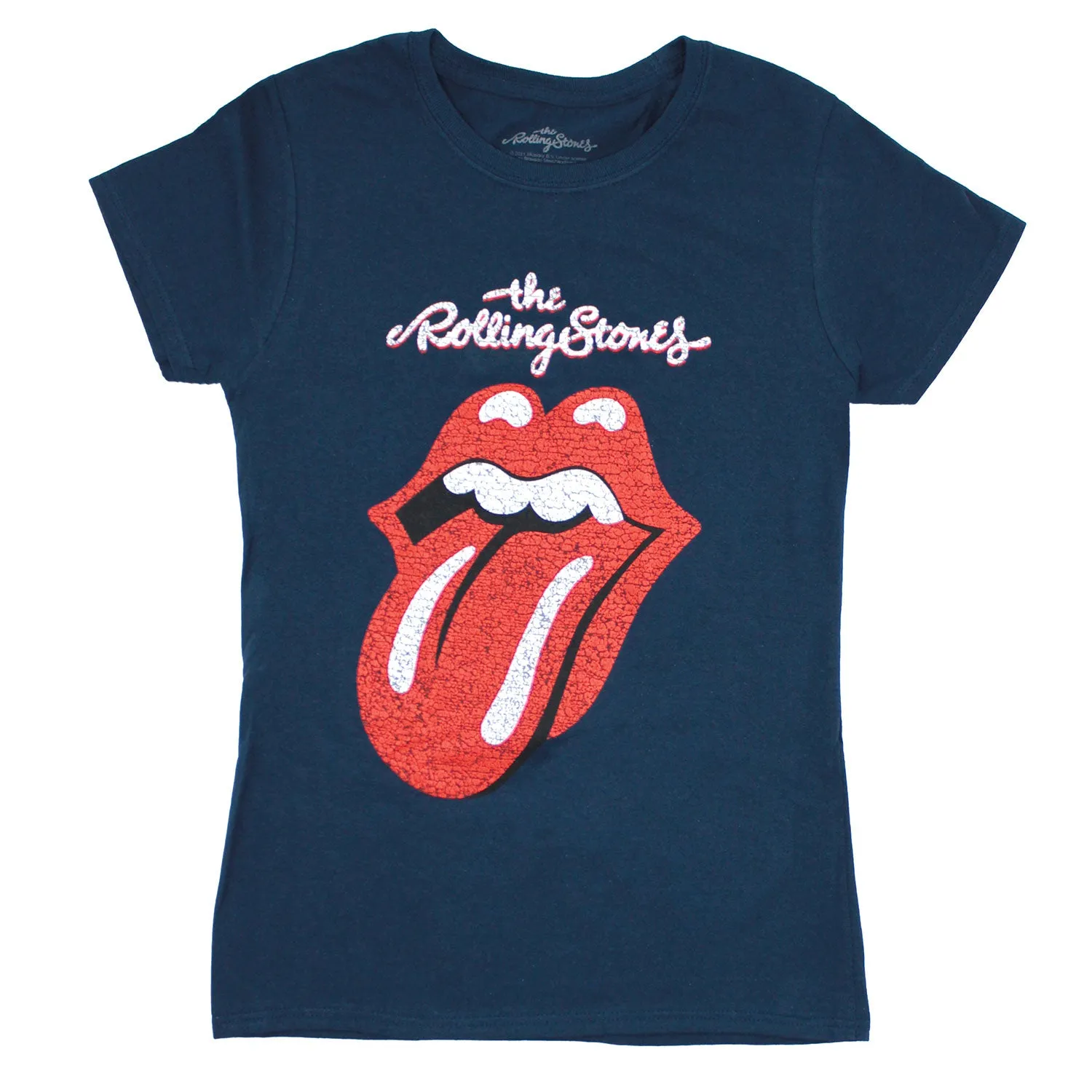 Rolling Stones Cracked Logo & Tongue on Navy Blue Tee T-shirt sold by Rockabilia