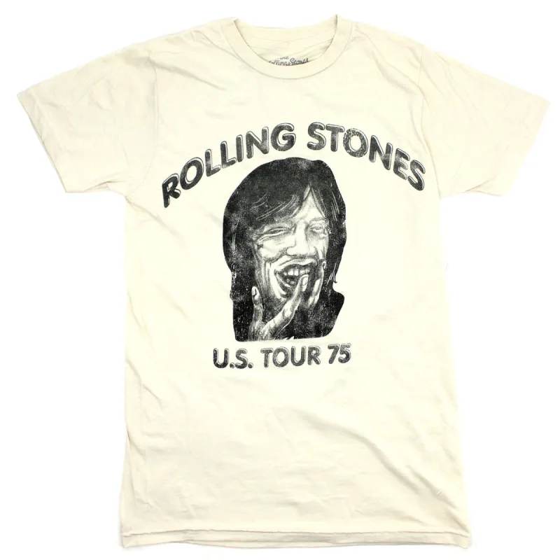 Mick Drawing 1975 U.S. Tour Tee (Off White) T-shirt sold by Rockabilia