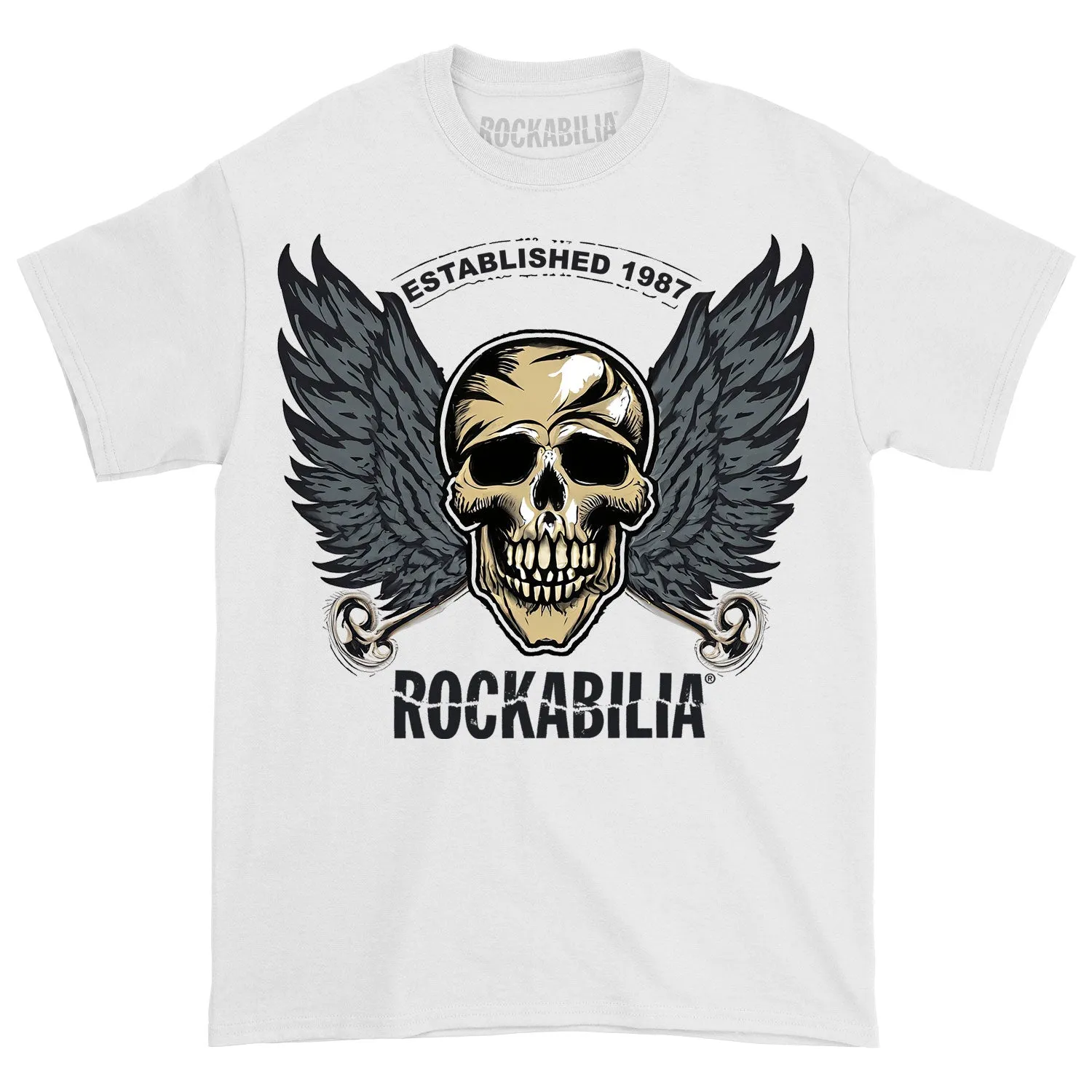 Skull Wings 1987 White T-shirt sold by Rockabilia