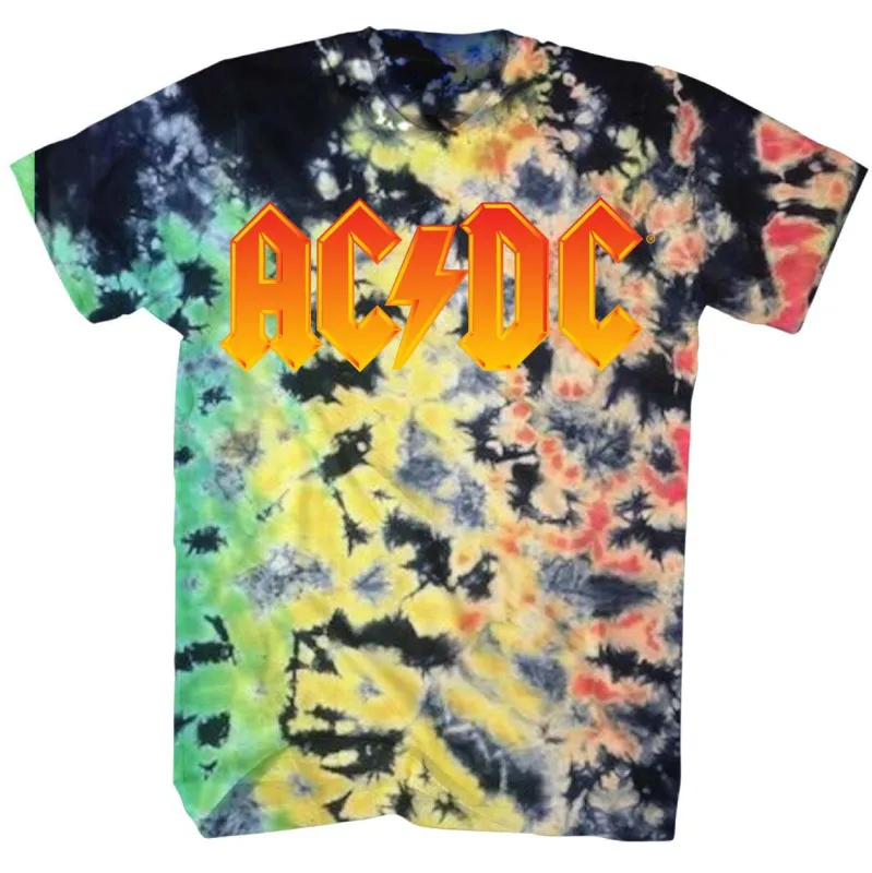 Soft Hand Screen Print Over Multicolor Wash Tie Dye T-shirt made by AC/DC