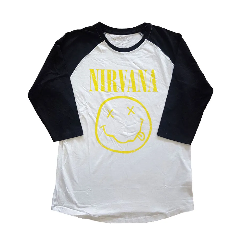 Yellow Smiley Unisex Raglan T-Shirt Baseball Jersey sold by Rockabilia
