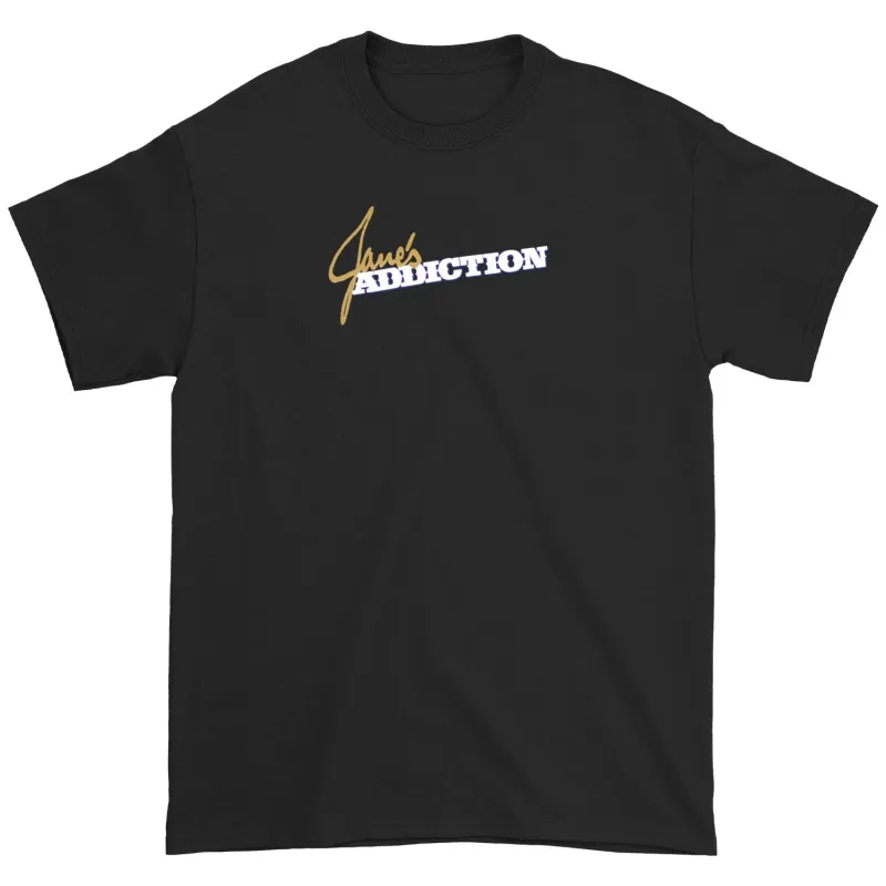 Janes Addiction Gold & White Classic Logo On Black T-shirt made by Rockabilia