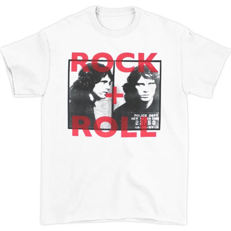 Rock + Roll Jim Morrison Mug Shot Slim Fit T-shirt sold by Rockabilia