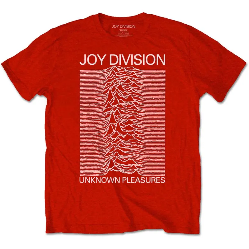 Unknown Pleasures White On Red Slim Fit T-shirt made by Rockabilia