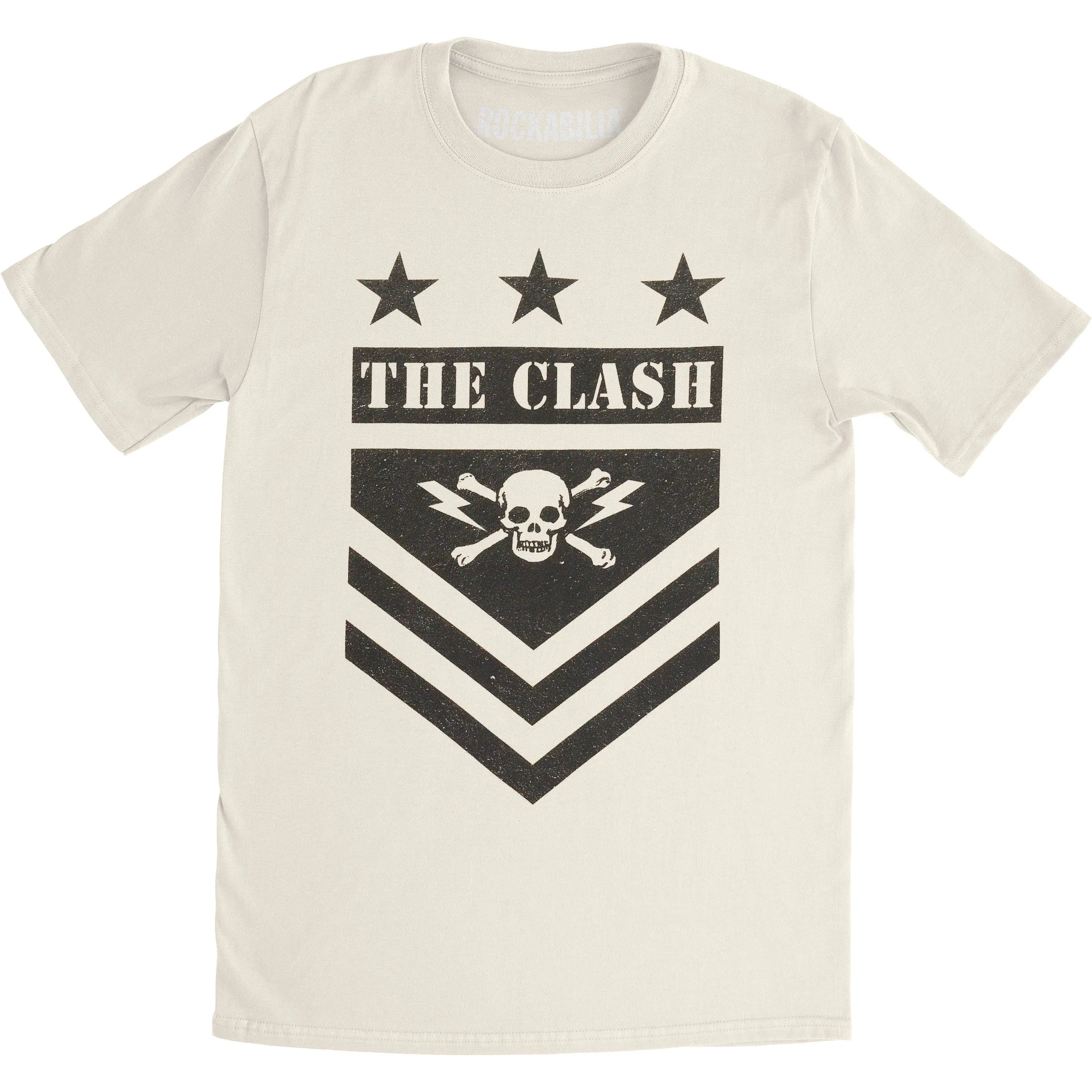 The Clash Army Stripes Cream Color T-shirt sold by Rockabilia