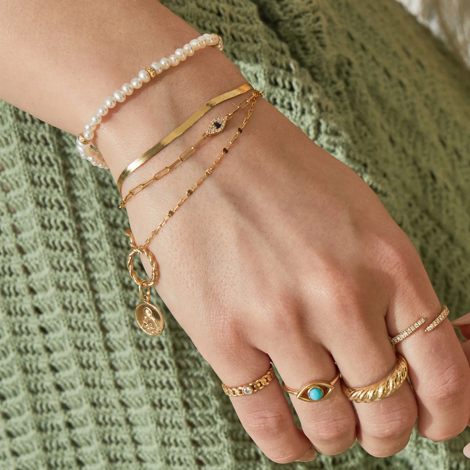 Turquoise Evil Eye Ring sold by Baby Gold product image thumbnail 4