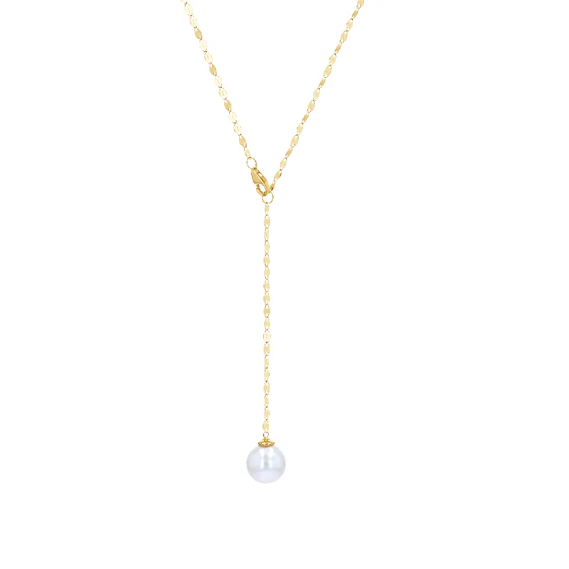 Demure Pearl Drop Chain Lariat sold by Baby Gold