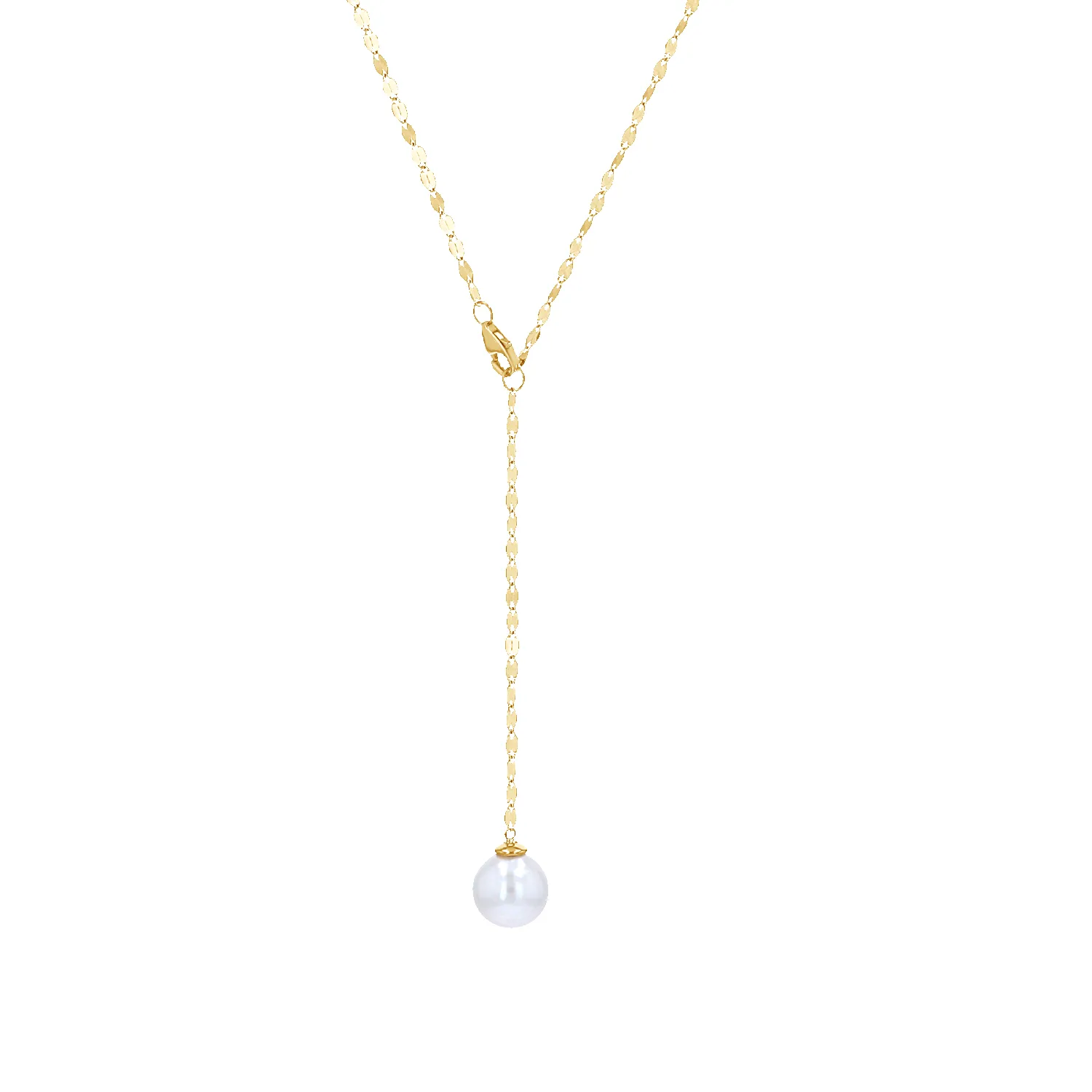 Demure Pearl Drop Chain Lariat sold by Baby Gold