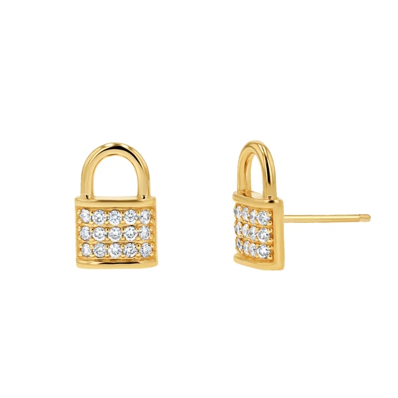 Love Padlock Diamond Pave Stud Earrings sold by Baby Gold