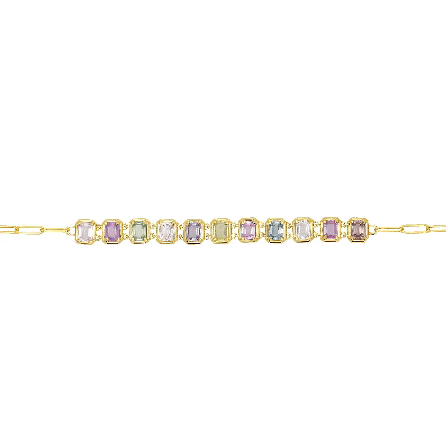 Emerald Cut Sapphire Paperclip Chain Bracelet sold by Baby Gold