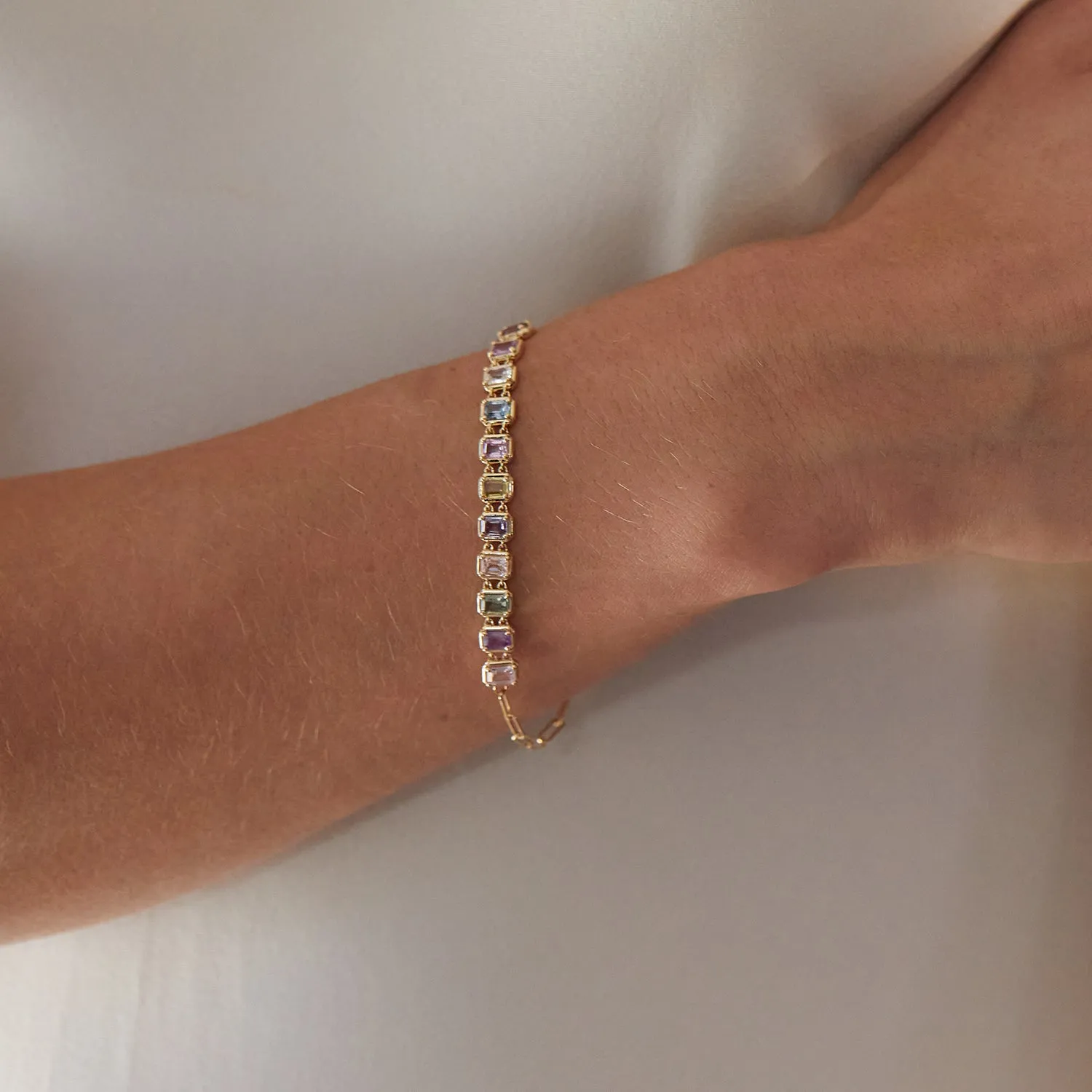 Emerald Cut Sapphire Paperclip Chain Bracelet sold by Baby Gold product image thumbnail 4