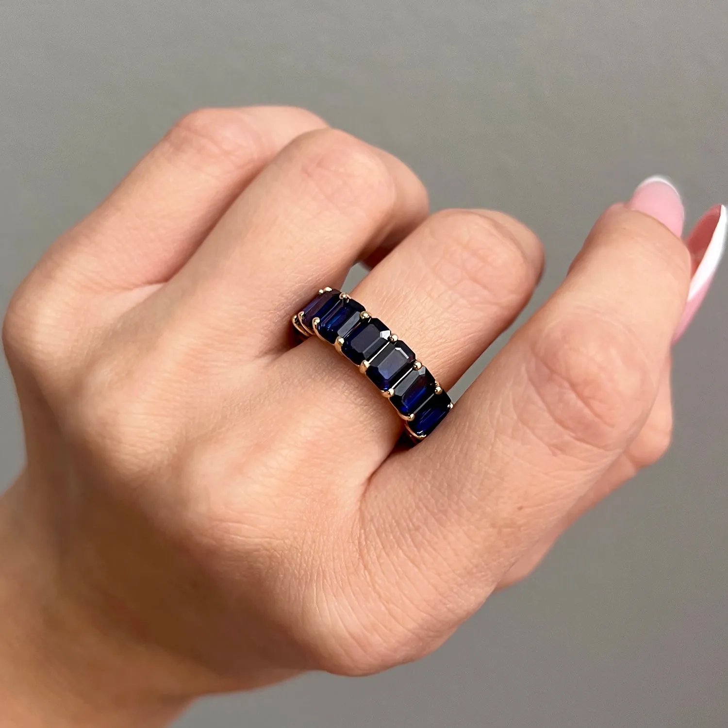 Genuine Blue Sapphire Emerald Cut Eternity Ring sold by Baby Gold product image thumbnail 5