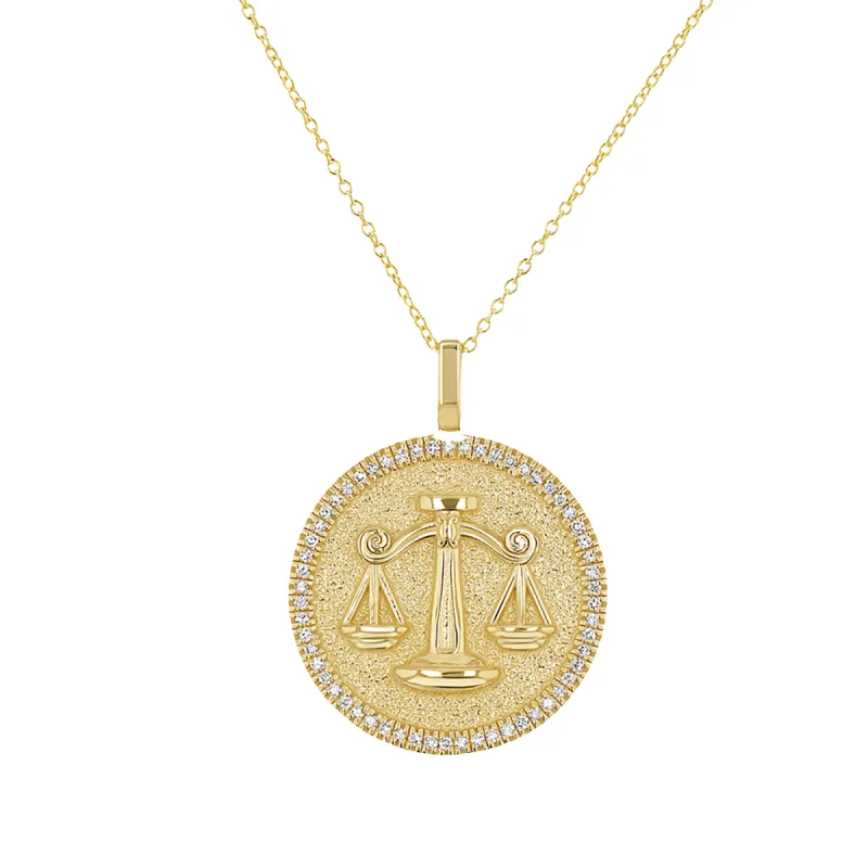 Diamond Zodiac Coin Medallion Necklace sold by Baby Gold