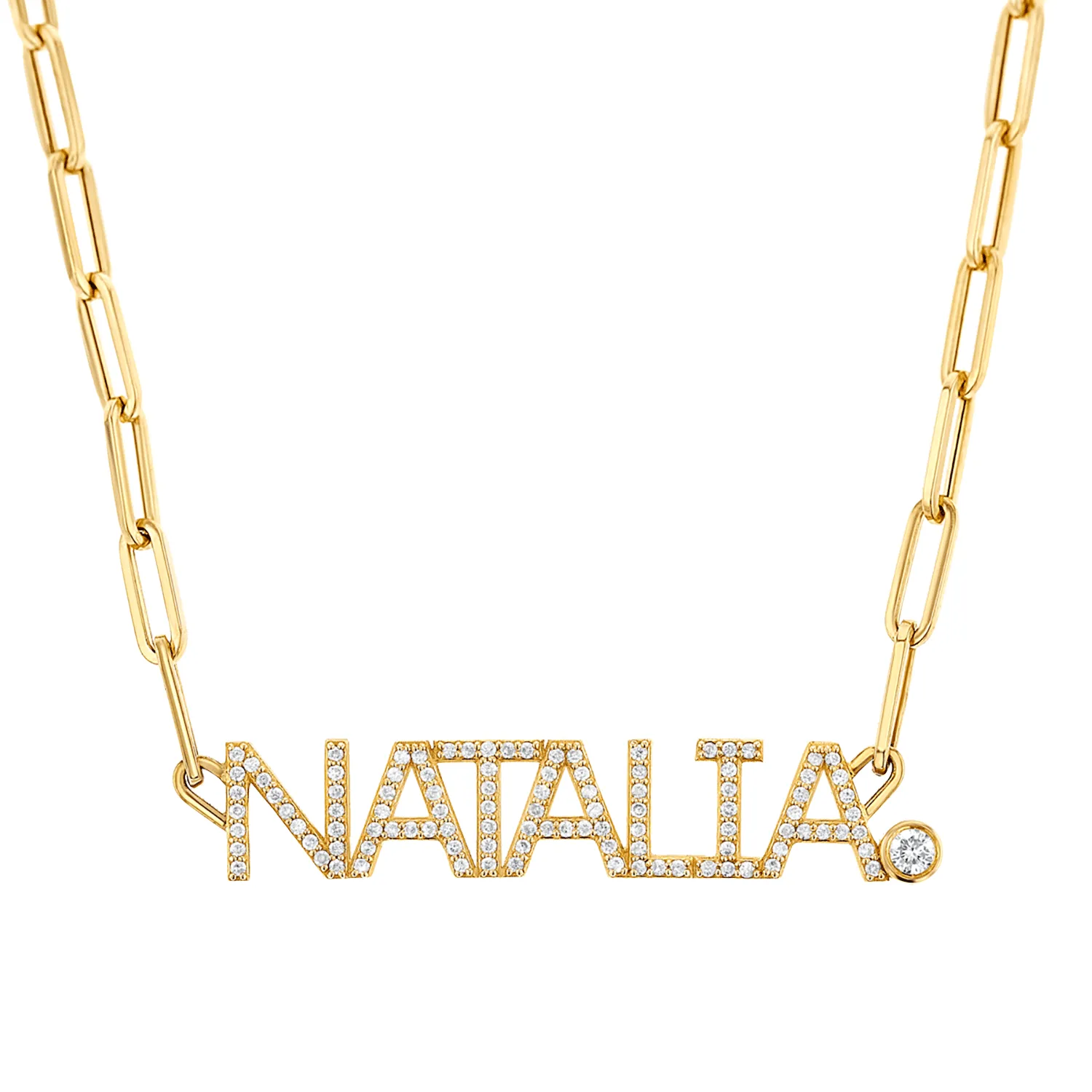 Custom Paper Clip Diamond Name Necklace sold by Baby Gold