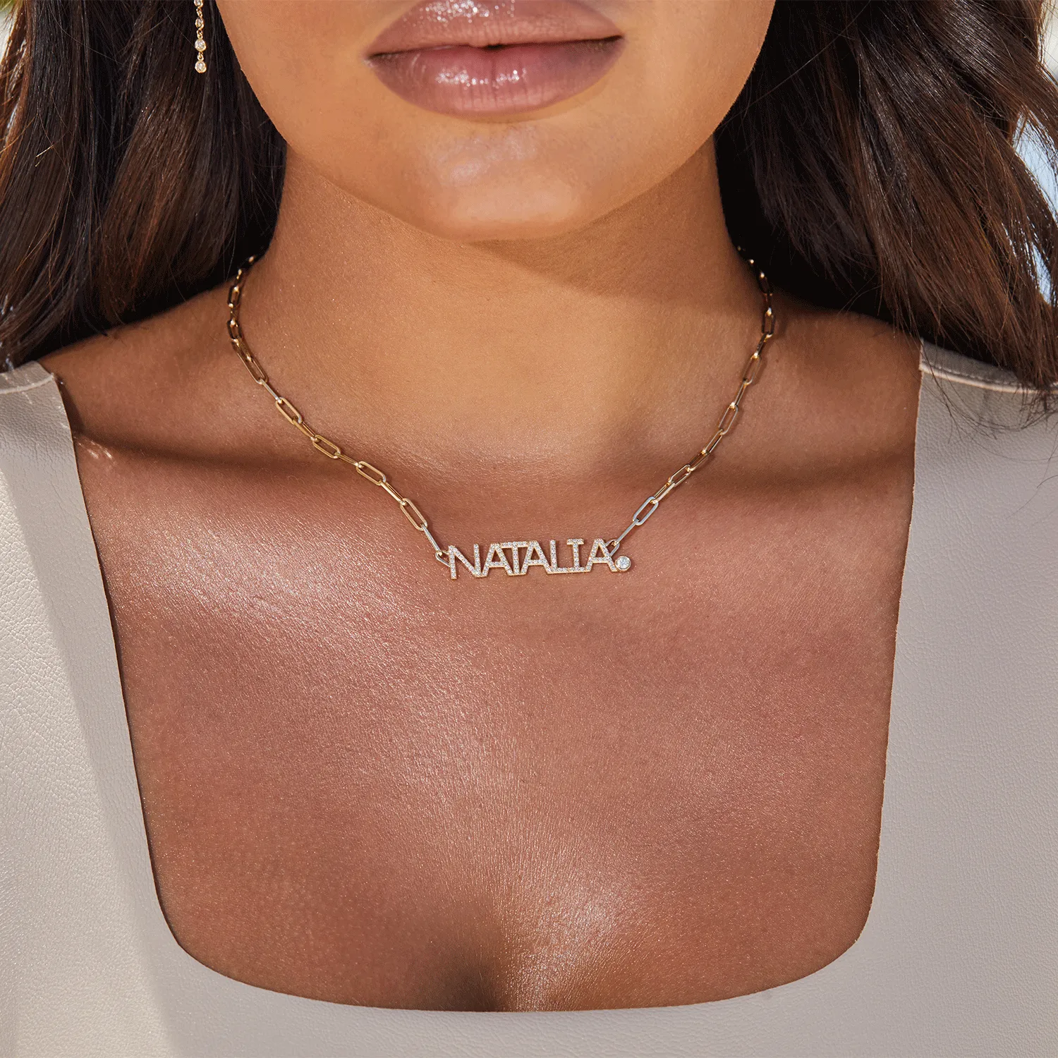 Custom Paper Clip Diamond Name Necklace sold by Baby Gold product image thumbnail 3