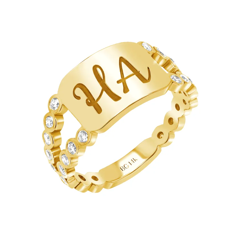 Bubble Diamond Bezel Signet Ring sold by Baby Gold