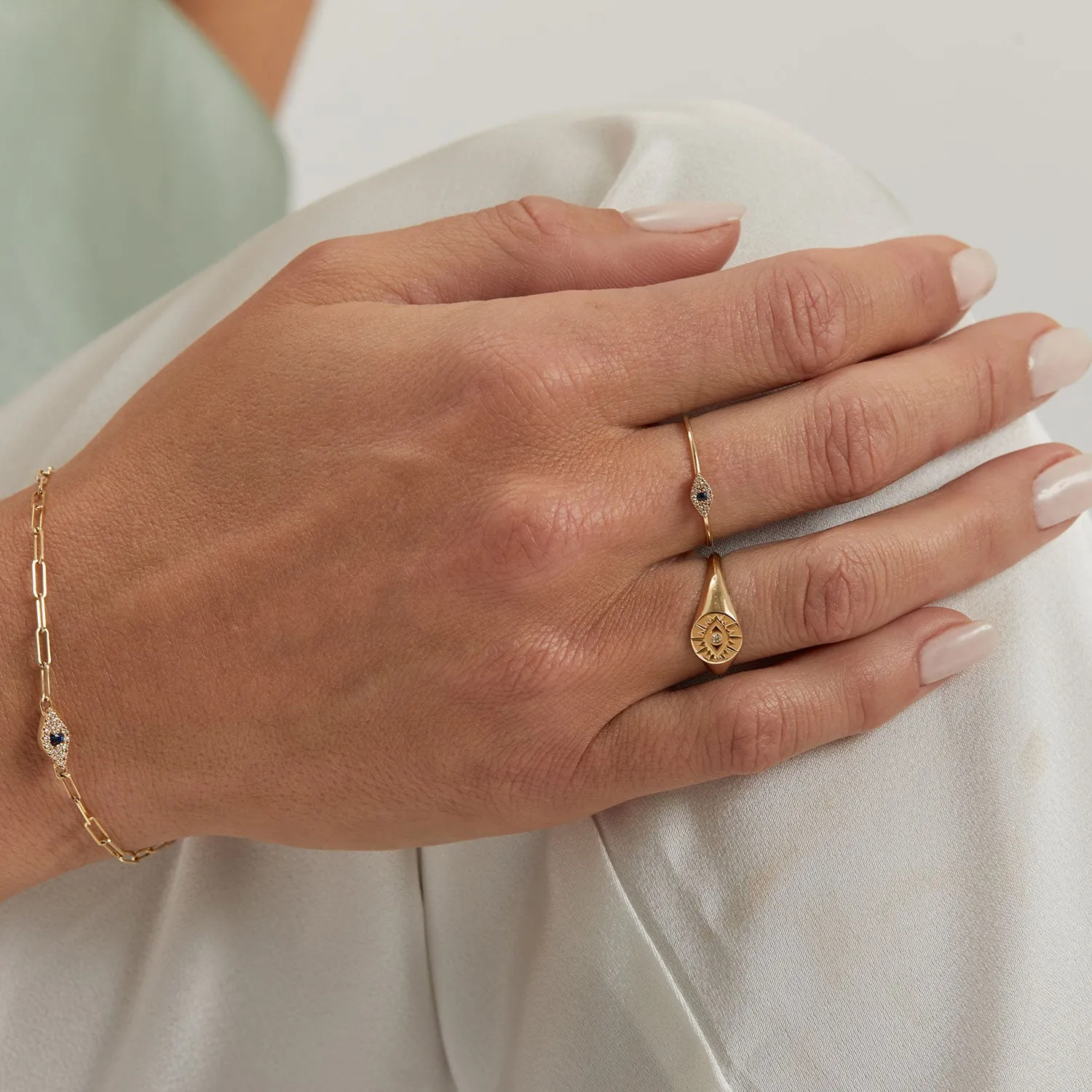 Diamond Evil Eye Round Signet Ring sold by Baby Gold product image thumbnail 4