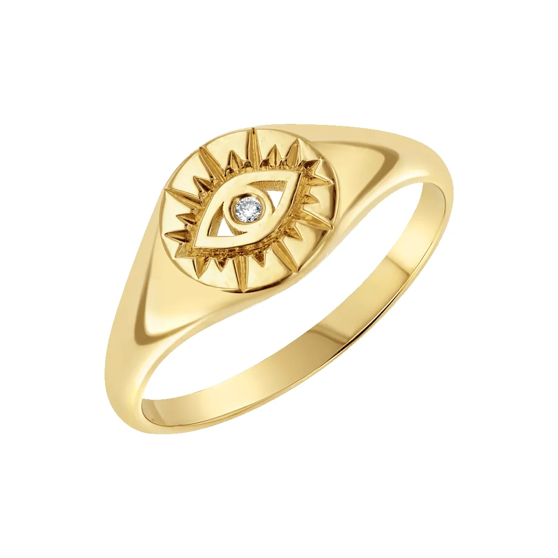 Diamond Evil Eye Round Signet Ring sold by Baby Gold