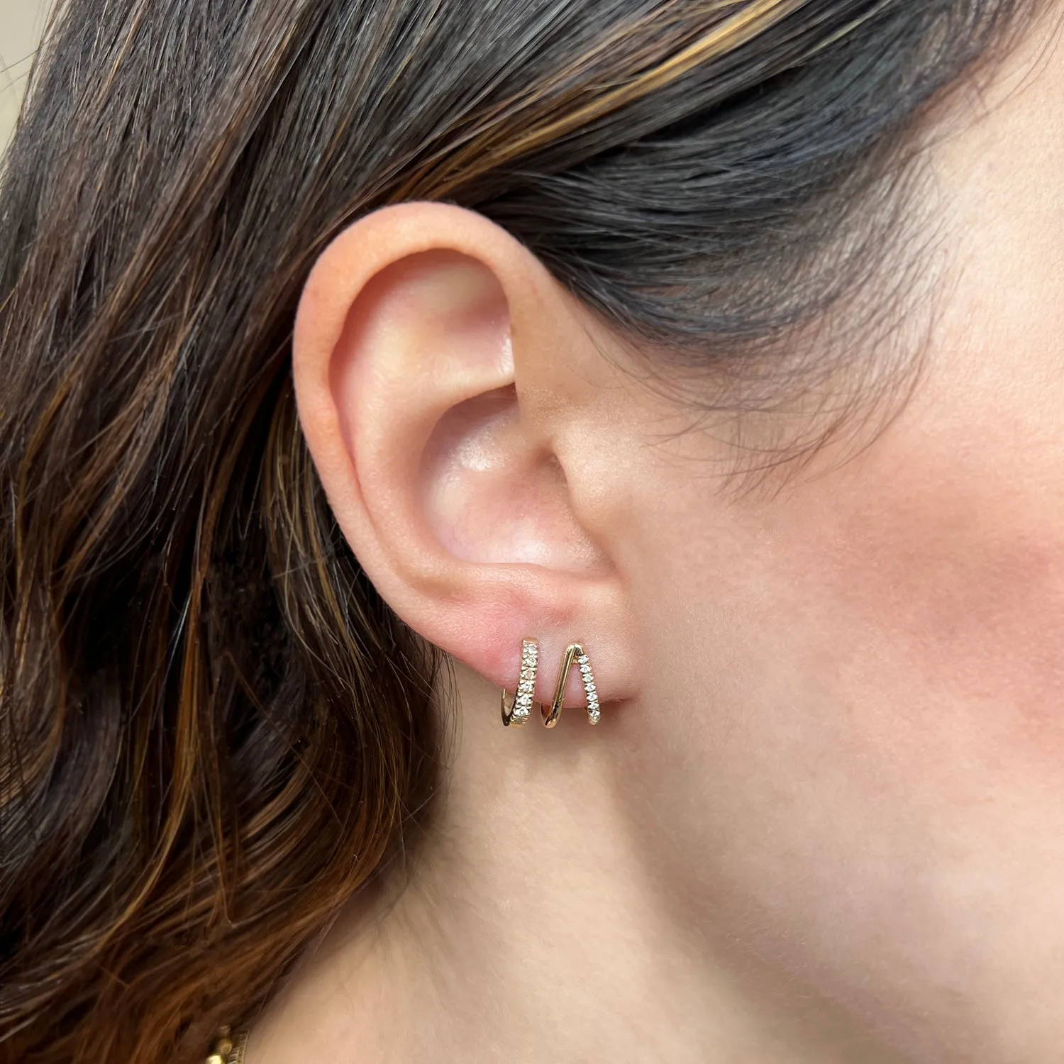 Diamond Double Huggie Hoop sold by Baby Gold product image thumbnail 4