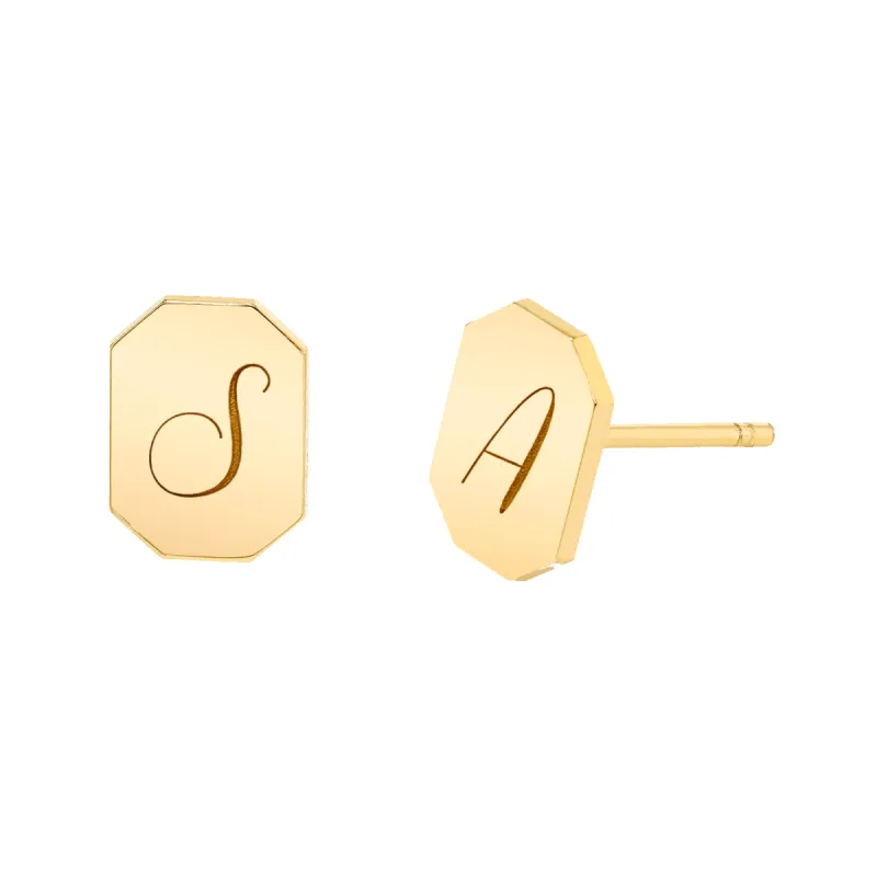 Engravable Initial Tag Earrings sold by Baby Gold