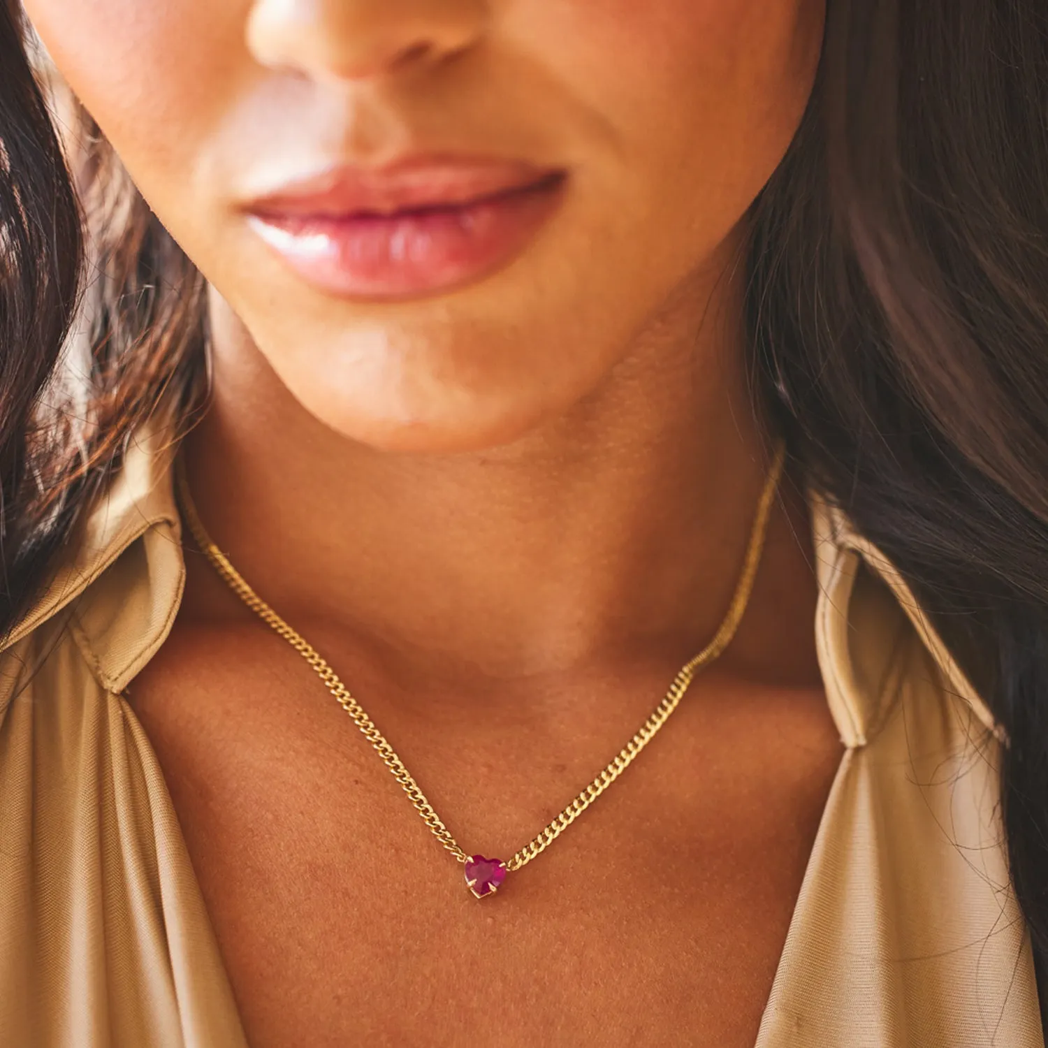 Ruby Heart Cuban Chain Necklace sold by Baby Gold product image thumbnail 2