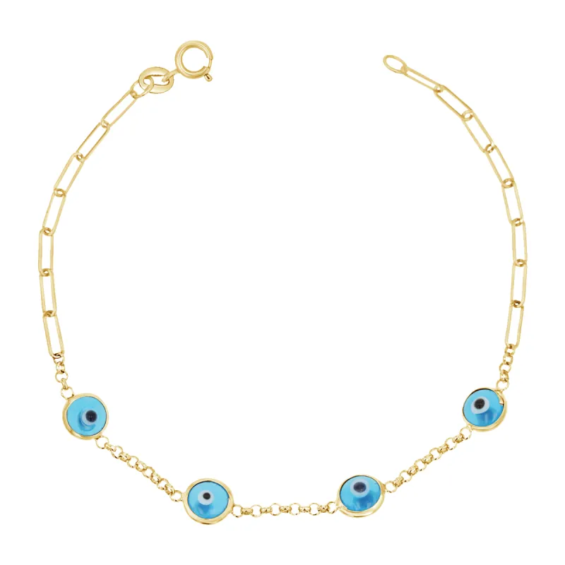 Enamel Evil Eye Paper Clip Bracelet sold by Baby Gold