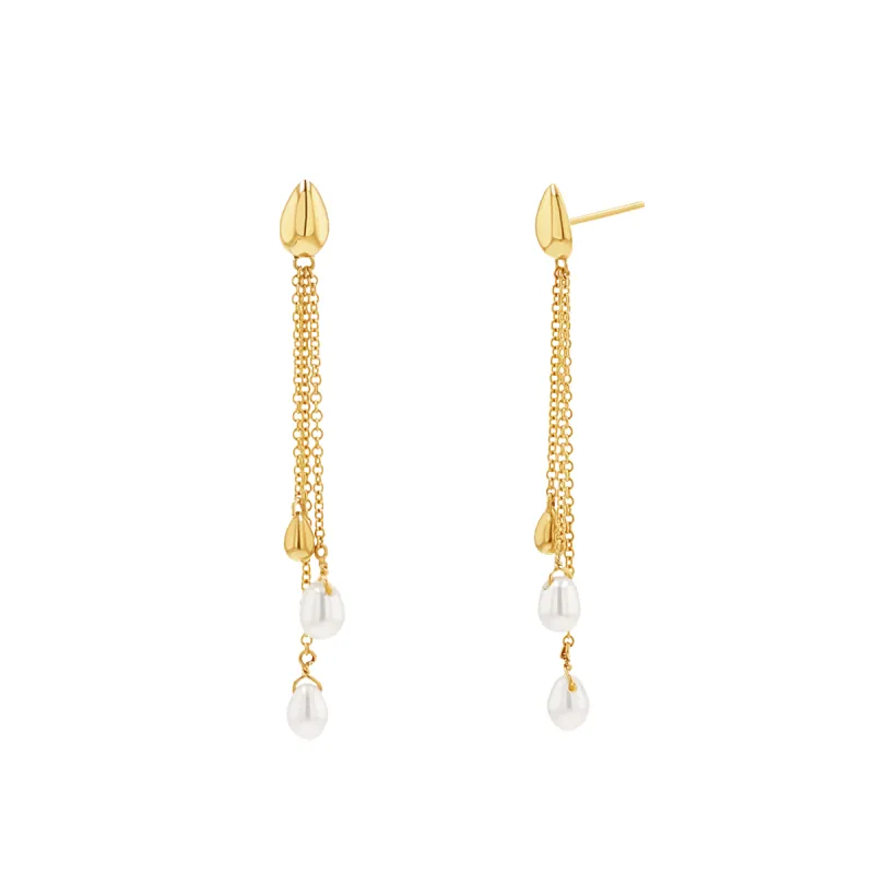 Pearl Drop Chain Earrings sold by Baby Gold