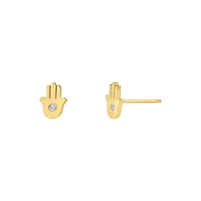 Hamsa Diamond Stud Earrings sold by Baby Gold