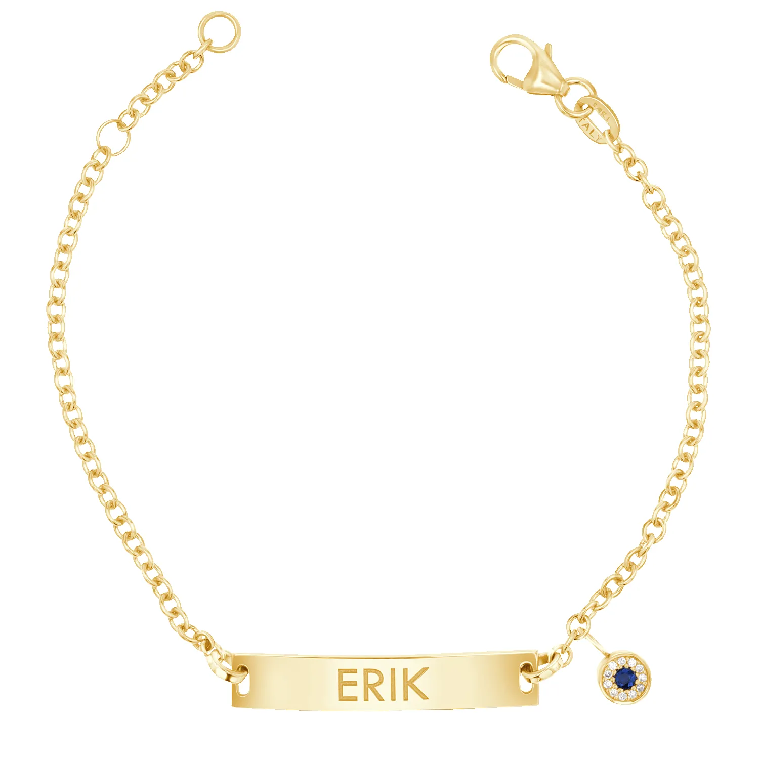 Classic Engravable ID Bracelet with Round Eye Charm sold by Baby Gold