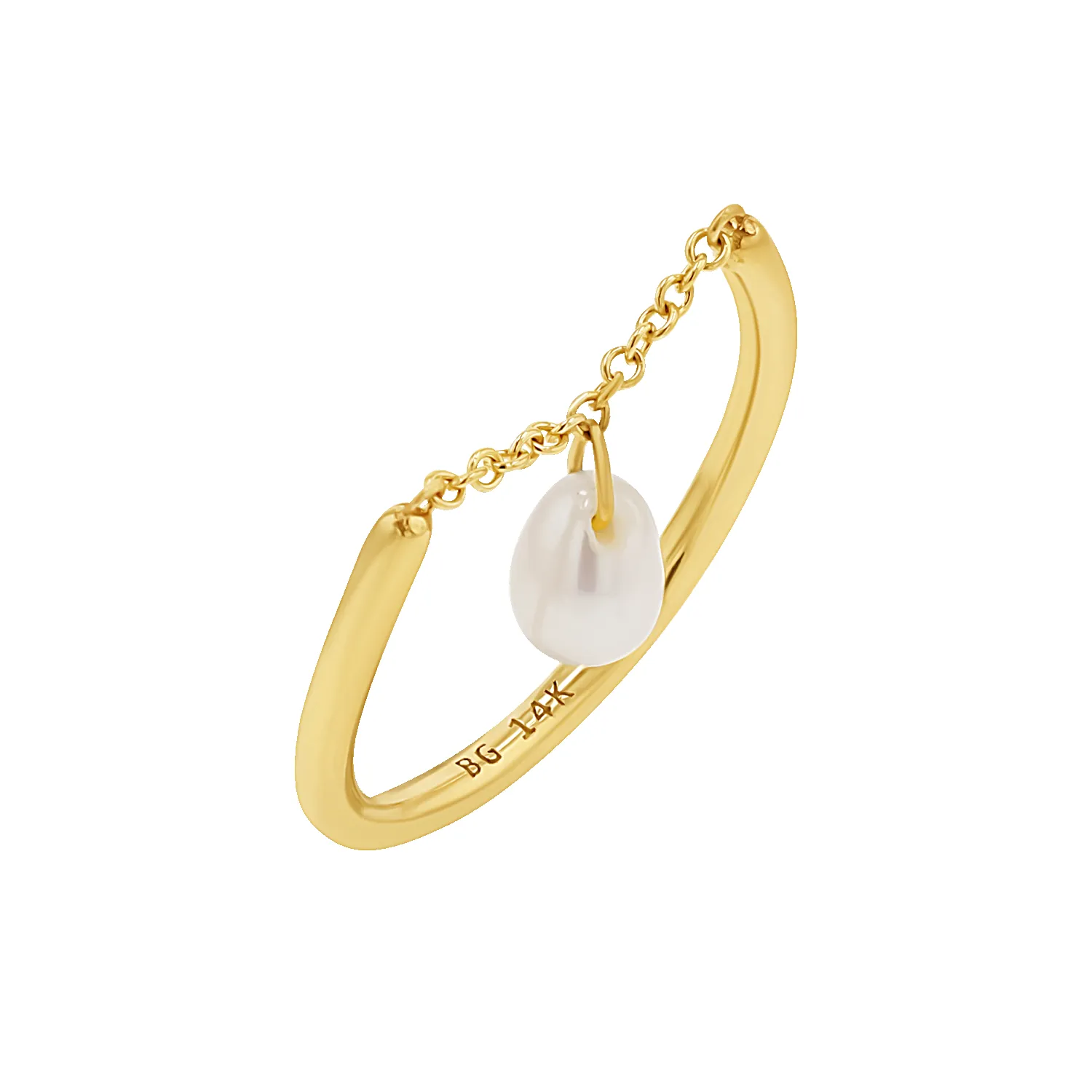 Solitaire Pearl Drop Chain Ring sold by Baby Gold
