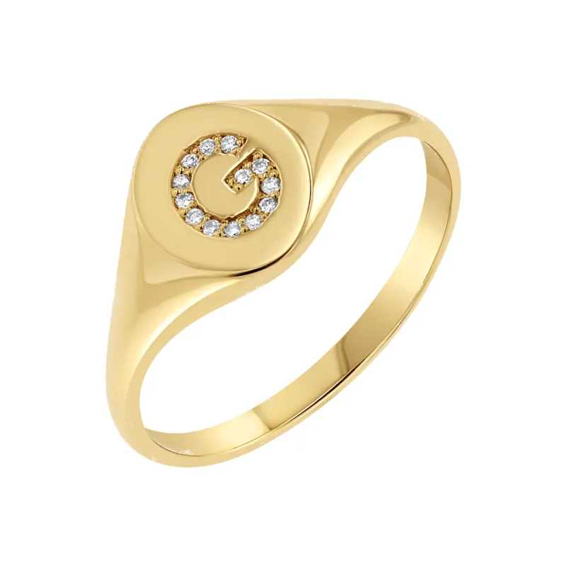 Diamond Signet Initial Letter Ring sold by Baby Gold