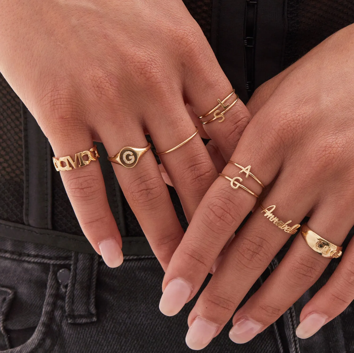 Diamond Signet Initial Letter Ring sold by Baby Gold product image thumbnail 4