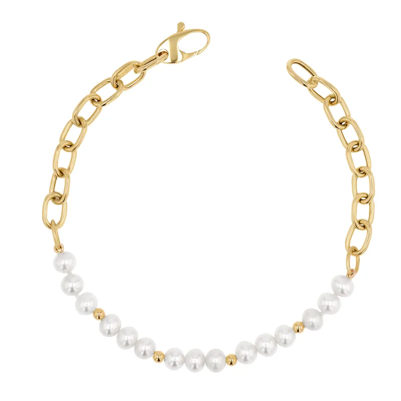 Pearl and Chain Link Bracelet sold by Baby Gold
