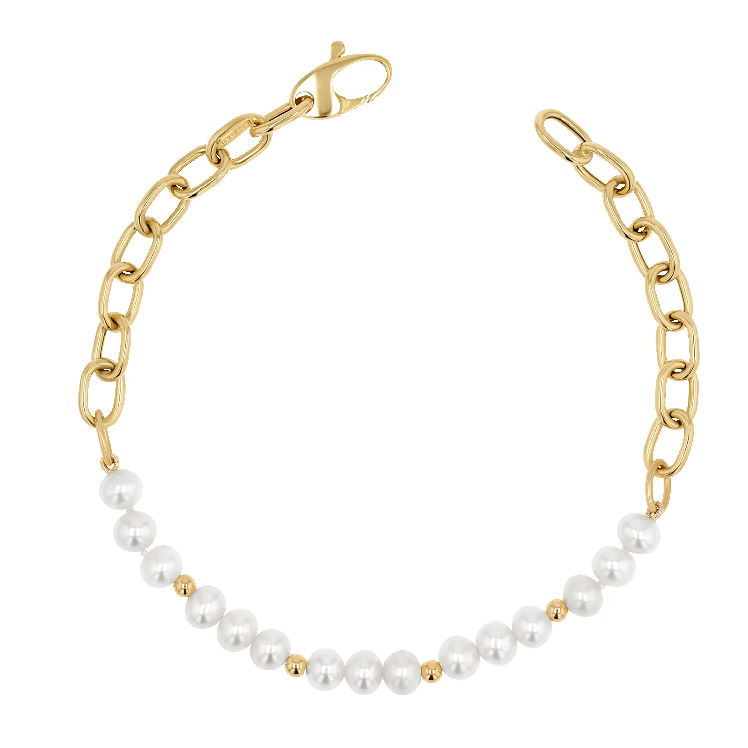 Pearl and Chain Link Bracelet sold by Baby Gold