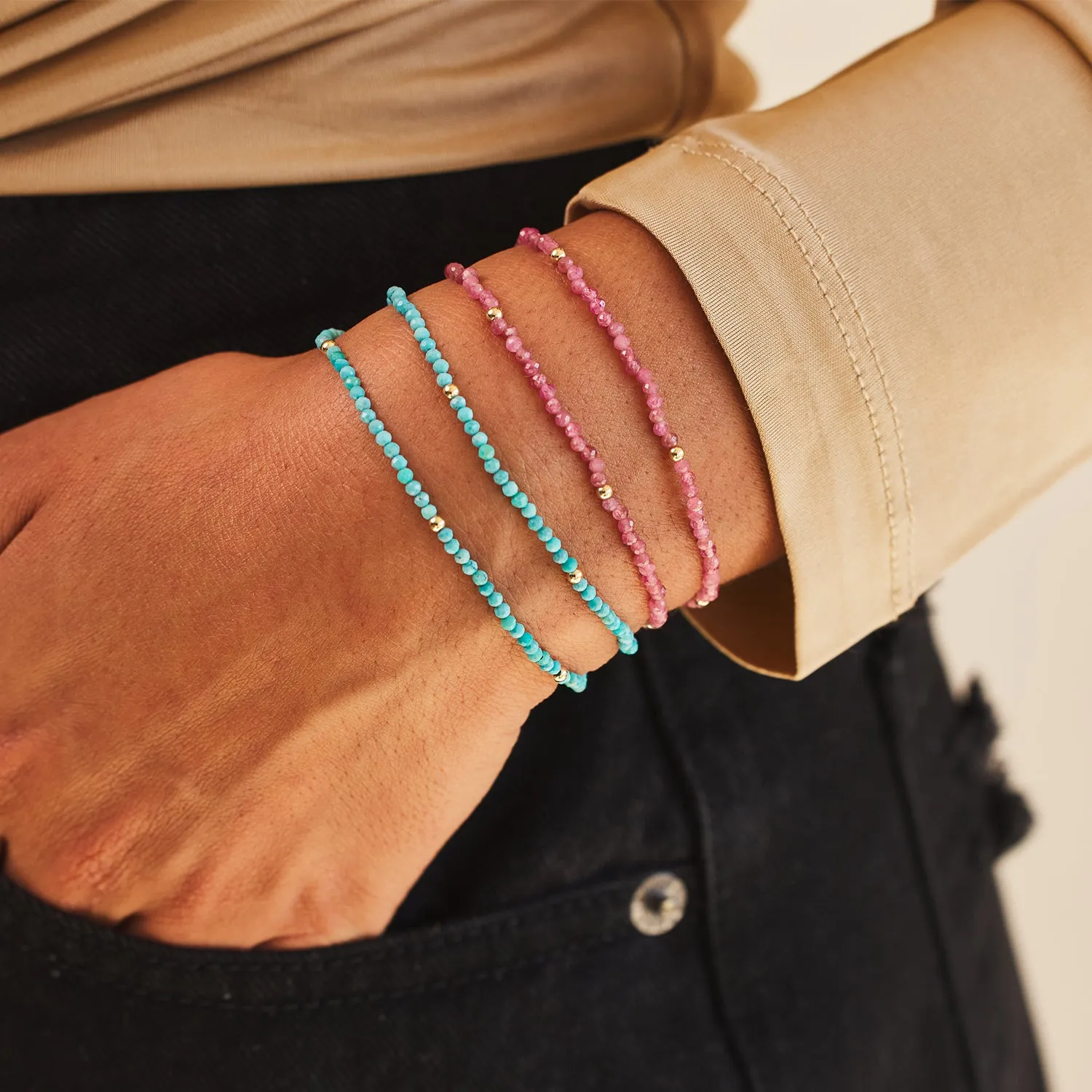 Pink Sapphire Stretch Beaded Bracelet sold by Baby Gold product image thumbnail 3