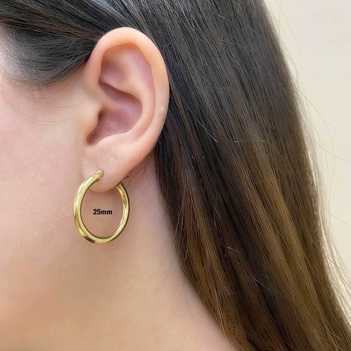 3mm Gold Tube Hoop Earrings sold by Baby Gold product image thumbnail 2
