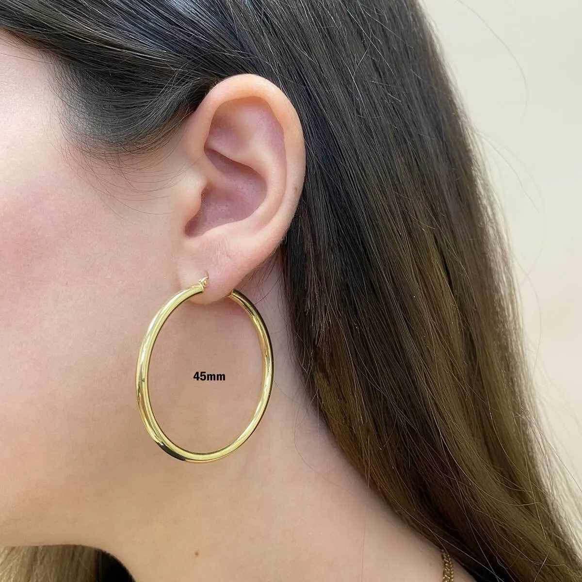 3mm Gold Tube Hoop Earrings sold by Baby Gold product image thumbnail 4