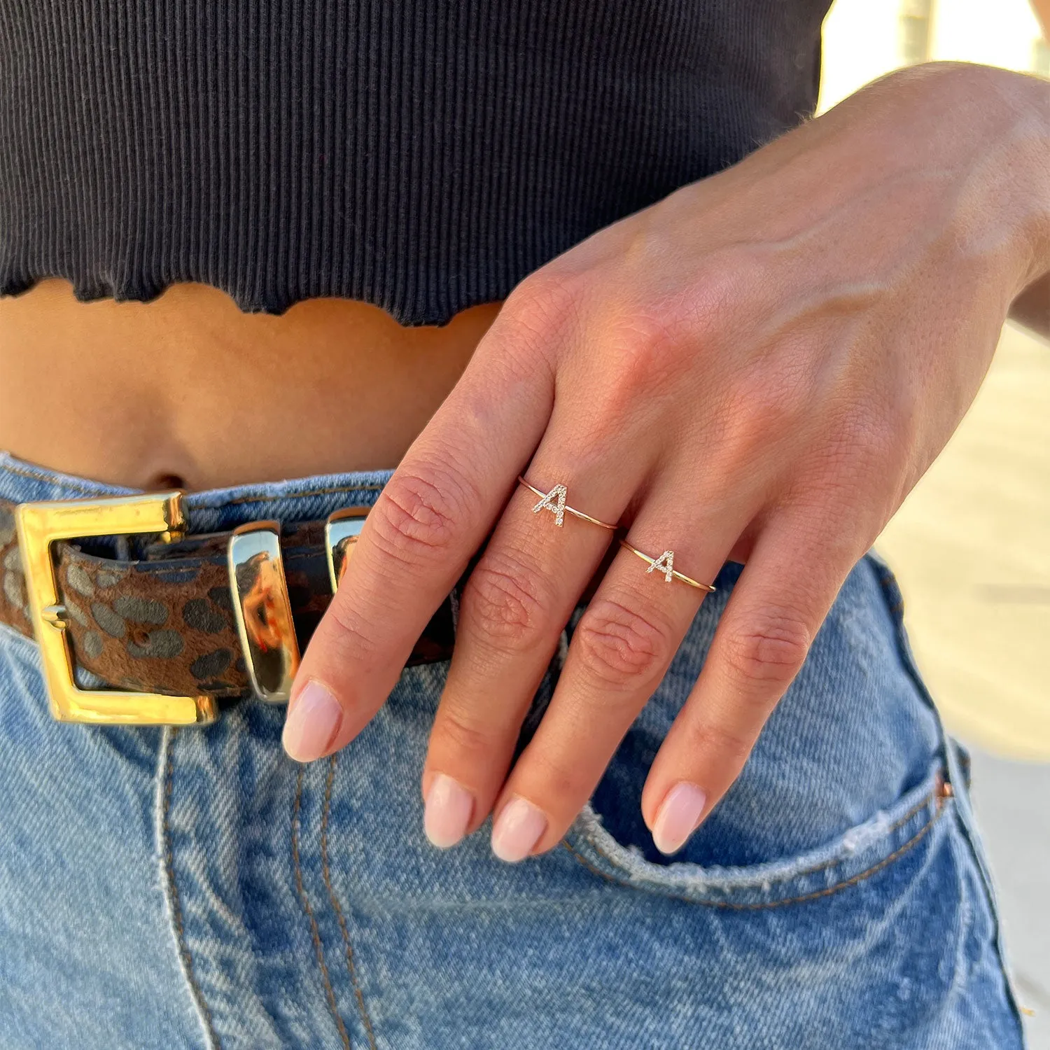 Diamond Pave Letter Ring sold by Baby Gold product image thumbnail 4