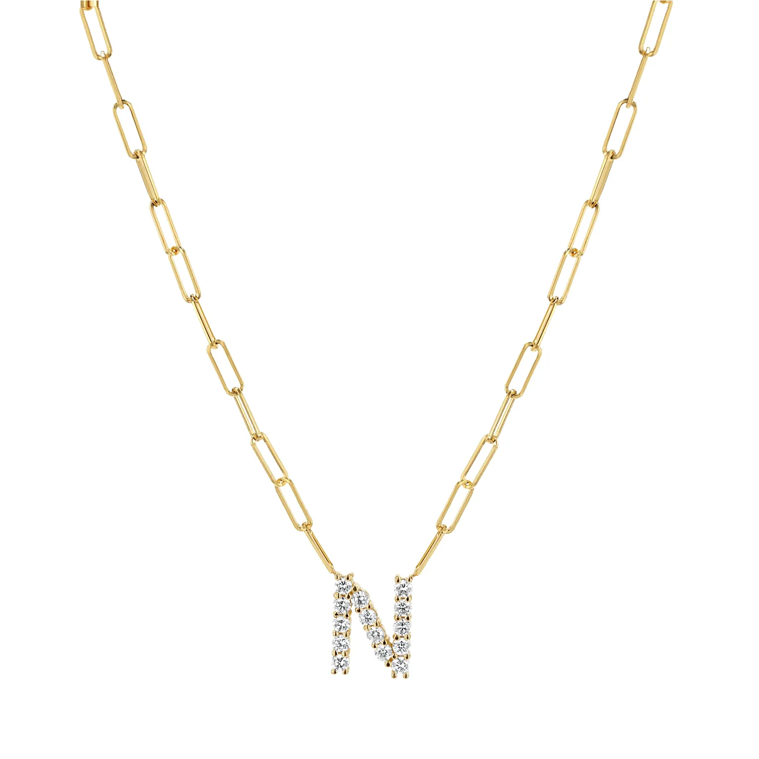 Grand Initial Paper Clip Necklace sold by Baby Gold