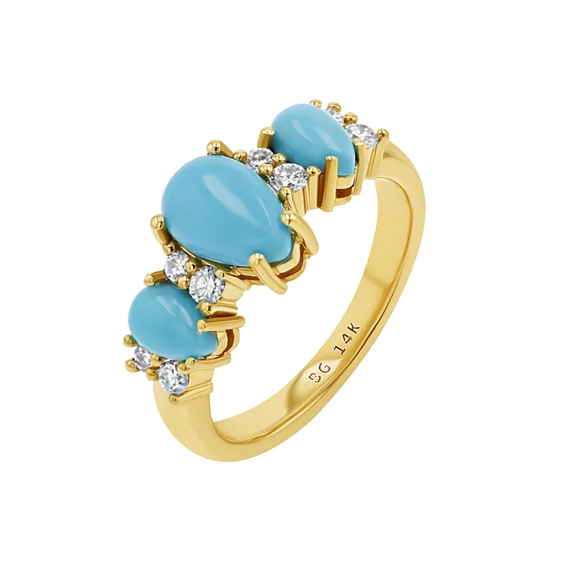 Three Stone Turquoise & Diamond Ring sold by Baby Gold