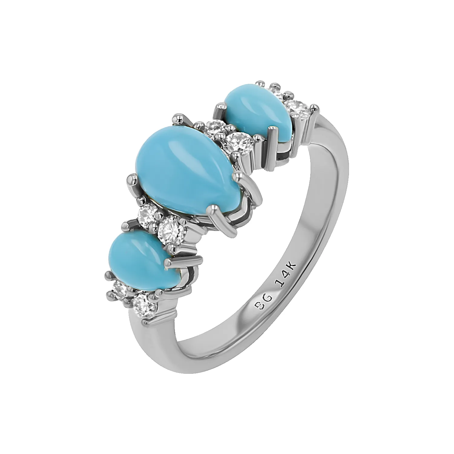 Three Stone Turquoise & Diamond Ring sold by Baby Gold product image thumbnail 2