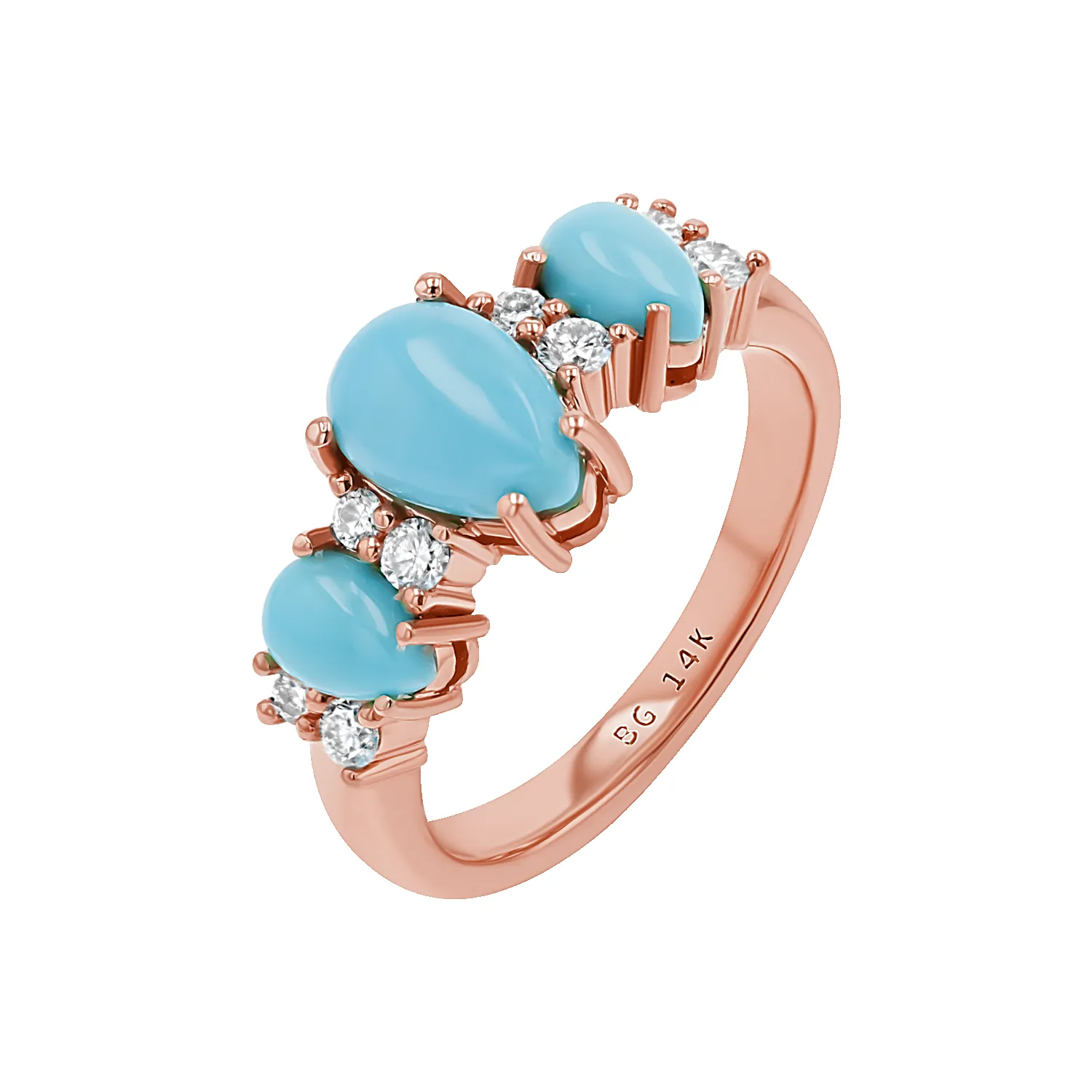 Three Stone Turquoise & Diamond Ring sold by Baby Gold product image thumbnail 3