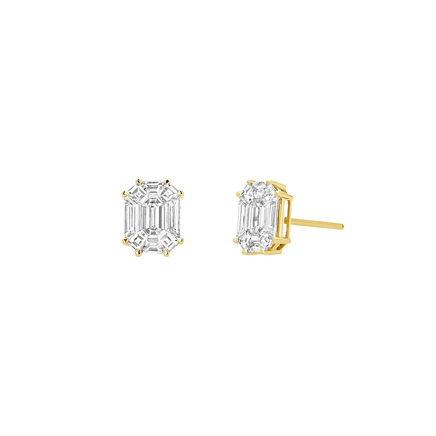 Emerald Shape Illusion Set Diamond Stud Earrings sold by Baby Gold