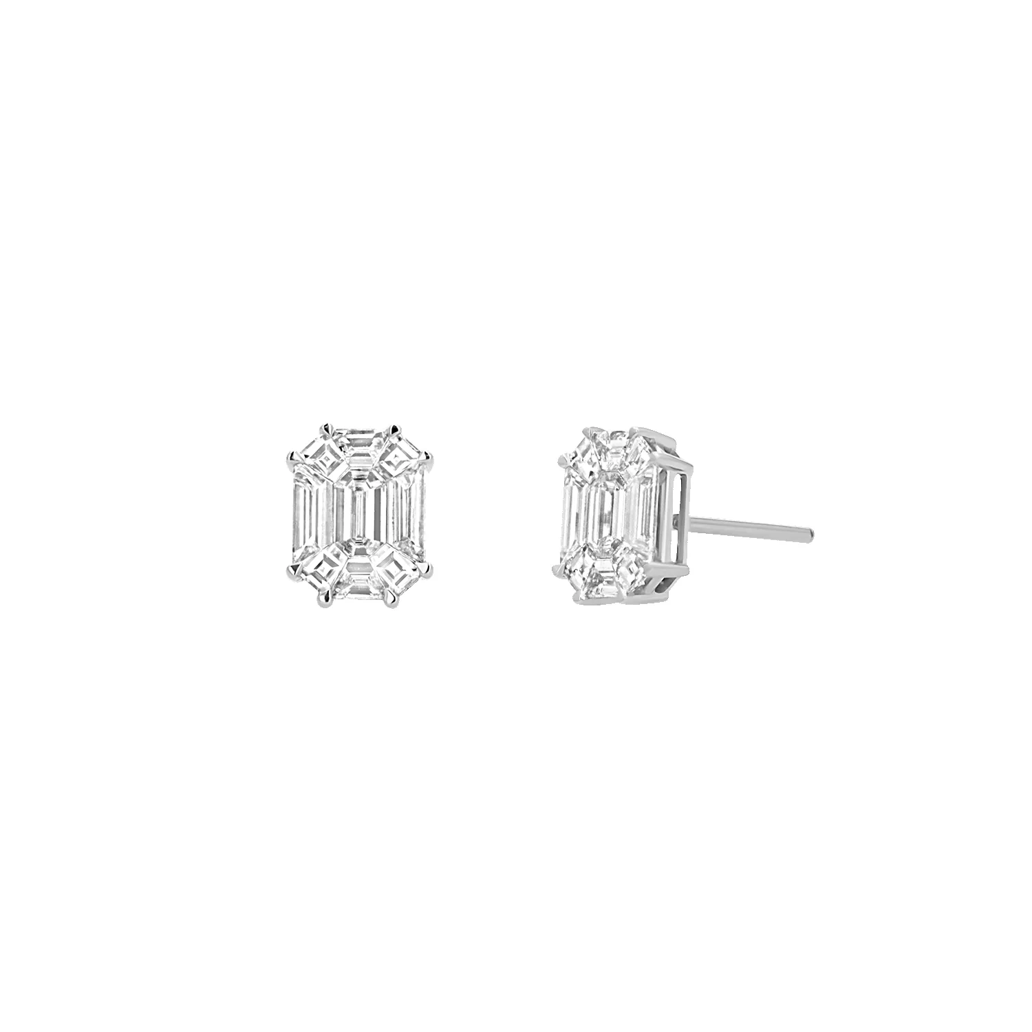 Emerald Shape Illusion Set Diamond Stud Earrings sold by Baby Gold product image thumbnail 2